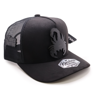 Alacrán Nunca Duerme Acrylic Sueded Trucker Hat – Mesh Snapback with Pin