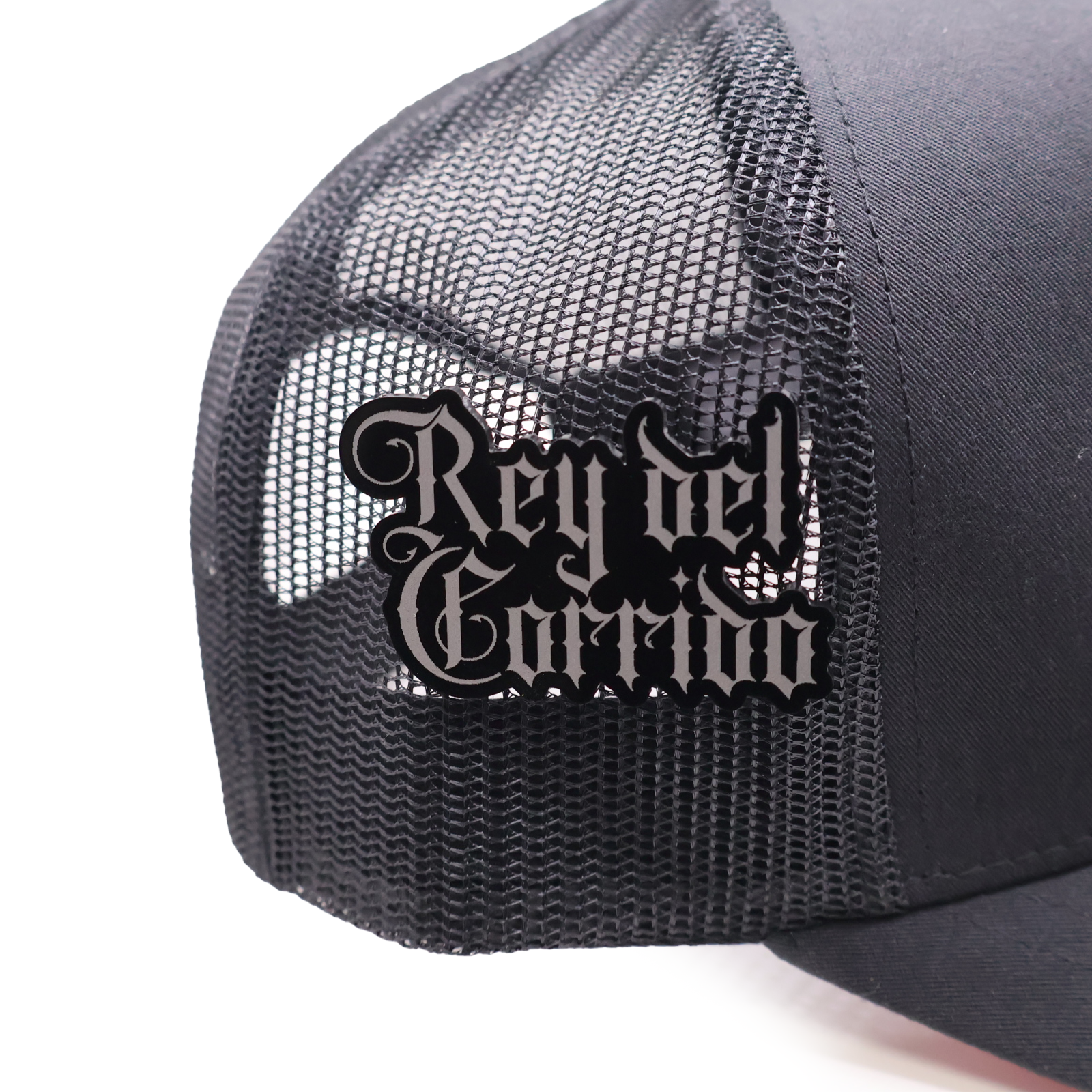 Chalino Acrylic Badge Mesh Trucker Hat – Red Undertone with Rey del Corrido Pin - Image 3