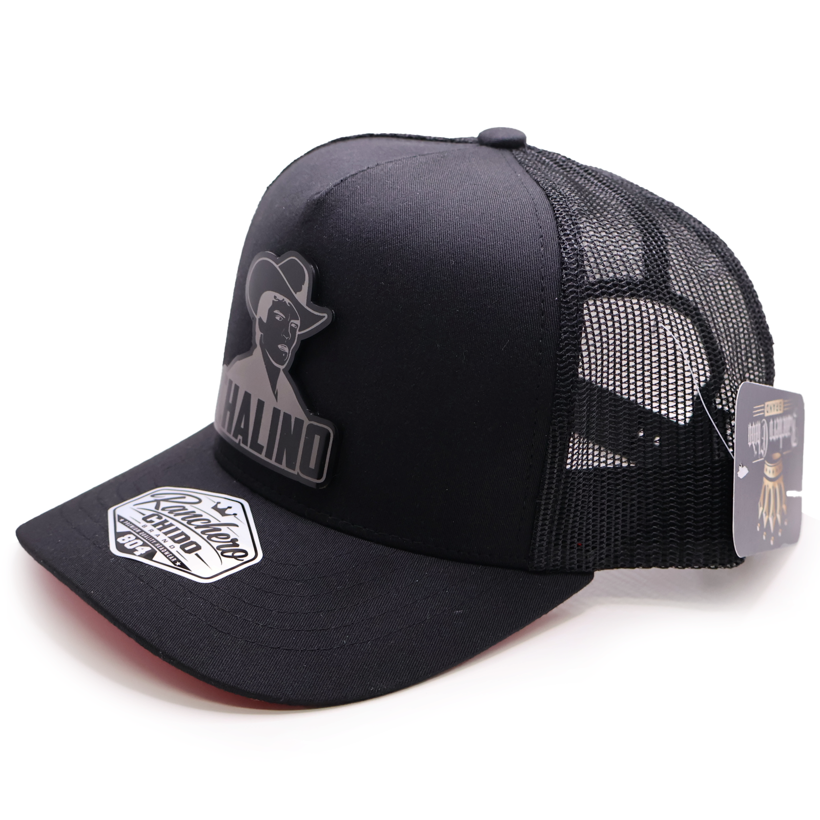 Chalino Acrylic Badge Mesh Trucker Hat – Red Undertone with Rey del Corrido Pin - Image 5